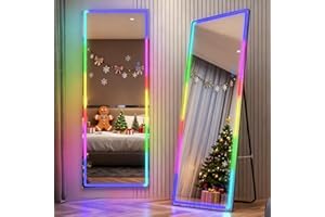 LVSOMT RGB Specchio da terra, 153x50cm Specchio Grande da parete, LED Specchio Figura intera Lungo, Moderni Specchiin piedi Camera da letto Soggiorno, 7 modalità dinamiche + 7 colori di luce, Nero