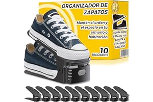 THE INVENTIONS EMPORIUM Organizador Zapatos Ajustable Negro , Soporte de Zapato de Altura Apilable , Organizador para Armario , Zapatera Simple , Organizador Calzado Estrecho , Ahorro de Espacio Plegable - 10 Piezas