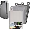 Moritz & Moritz 4X Grey Chopping Board Set with Stand 20.5 x 14.5 cm – Chopping Boards for Kitchens with Anti-Slip Studs for Safe Cutting – Cutting Boards with Handles in a Cutting Board Stand