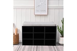 PALAKLOT 9-Cube Storage Bench – Shoes Cabinet With Padded Seat – Perfect For Entryway, Bedroom And Living Room – 78.5X49X29.5cm (Black)