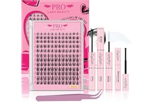 ‎PRO LASHBEAUTY DIY Eyelash Extension Kit, Individual Eyelash Kit with 144 Pieces Cluster Eyelash Binding and Seal, Eyelash Glue Remover, Eyelash Applicator (Natural02-D-8-16 Mix)