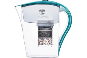 Lotus Vita FAMILY div. Farben - Wasser Filterkanne mit Kartusche, Reduziert Kalk Chlor Blei aus Leitungswasser durch Aktivkohle Ionentauscher, BPA-frei (türkis)