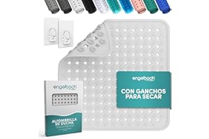 Engelbach® Alfombra Ducha Antideslizante 53x53cm - con 2 Ganchos para Secado rápido - Libre de BPA y antibacteriana - Alfombrilla Cuadrada Universal