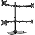 VIVO Black Adjustable Quad Monitor Desk Stand Mount, Free Standing Heavy Duty Glass Base, Holds 4 Screens up to 27 inches, STAND-V004FG