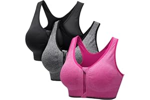 CARETOO Women's Sports Bra, Strong Hold Active Bra, High Stress Training Bustier for Yoga, Fitness, with Zip