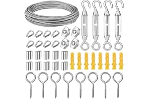 Shirylzee Lot de câbles métalliques en acier inoxydable 304, 15 m, 3 mm, supports pour plantes grimpantes, câble en acier avec œillets, tendeur de câble, tendeur de câble pour corde à rideaux, corde à