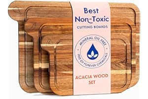 Non Toxic Cutting Boards - Cutting Board Set Free of Mineral Oil, Made of FSC Acacia Wood - Cutting Boards for Kitchen - Includes 3 Chopping Boards. By Ziruma