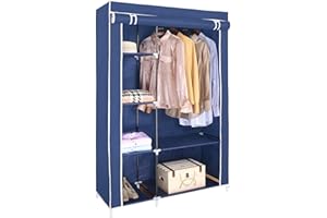 AROME PUR Canvas Wardrobe Organizer Clothes Rail Shelves Storage Closet Double Short (Blue)
