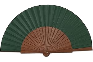 Komencu Handgefertigter Spanischer Fächer - Grüner Fächer- Fächer aus Sipo-Holz und 100% Baumwolle - Fächer Klein - Spanischer Handfächer aus Holz und Stoff