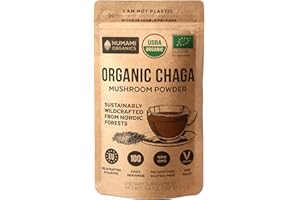 NUMAMI Organic Chaga Mushrooms Powder - Fine Powder to Make Chaga Tea for Immune Defense and More Energy, Organic Chaga is Wild Grown and Sustainably Harvested in Europe, Certified USDA Organic, 100 servings