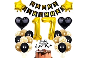 Cnrose 17. Geburtstag Dekoration,Schwarz Tortendeko Geburtstag 17 Jahre Junge,Party Deko Gold Schwarz,17 Geburtstag Junge Mädchen,Tortendeko 17. Geburtstag Mädchen,Geburtstagsdeko 17 Jahre Junge
