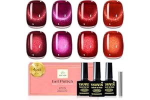 YSUVIN Vernis Semi Permanent Magnétique, 4 Couleurs Rouge ‌Bordeaux ‌Cramoisi Cat Eye Vernis Semi-permanent avec Bâton Magnétique Nail Soak Off UV/LED Pour Holographique Manucure Kit DIY Nail Salon