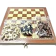 3 in 1 (Chess, Checkers, Backgammon) Foldable Wooden Chess Board Set with 32 Wooden Chess Pieces | Folding Chess Board with Wood Pawns |