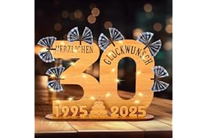 LUZOON 2025 Geldgeschenke Geburtstag 30 Geburtstagszahlen Holz Schild Gästebuch mit LED Lichterkette Ständer und Kerzenhalter für 30 Jahre Mann Frau für Hochzeit Jubiläum Tischdeko