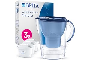 BRITA Marella vattenfilterkanna blå (2,4 l) inkl. 3 x MAXTRA PRO All-in-1 vattenfilterpatron – filter för att minska kalk, klor, bly, koppar och smakstörande ämnen i vatten