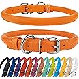 CollarDirect Rolled Leather Dog Collar, Soft Padded Round Puppy Collar, Handmade Genuine Leather Collar for Dog Small Large Cat Collars Black Pink Red Purple Blue (Orange, Fits 14" neck)