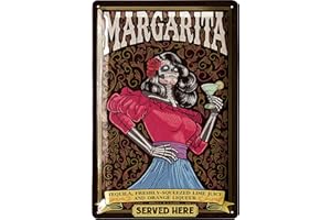 LANOLU Cartel de chapa retro para bar, decoración de bar, cartel de Margarita Served Here, cartel de metal vintage como accesorios de alcohol para sala de fiesta, cocina, cartel de cóctel como regalo,