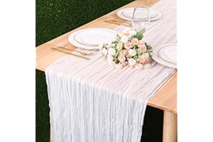 Kesfey White Cheesecloth Table Runner 13ft, Boho Gauze Cheese Cloth Table Runner Rustic Sheer Runner 35x157in for Wedding Bridal Baby Shower Birthday Party Cake Table Decorations