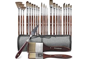 FUUMUUI Set Pennelli Pittura Acrilica - 25 Pennelli Professionali Sintetici per Pittura Acrilico, Ad Olio, a Guazzo con borsa di tela e spatole per pittura | Pennello per Dipingere, Pennelli Pittura Olio