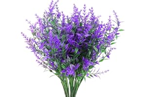 BAERTMY Künstliche Pflanzen Blumen Kunstblumen Im Topf Wie Echt UV Beständig 10 Bündel Fake Flowers Künstliche Balkonpflanzen Sträucher Deko Kunstblume Lavendel für Tisch Haus Garten Dekoration (Lila)