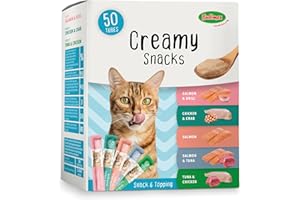 Bubimex - Creamy Snacks Multipack - Friandises Crèmes à Lécher pour Chats - Texture Lisse, Onctueuse et Appétissante - Stimule l'Appétit et Favorise l'Hydratation - 50 x 15 g