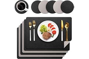 DELENTO Platzsets 6er Set, Zweiseitig Platzdeckchen Abwaschbar Tischsets rutschfest Lederoptik Platzset 43x30cm und Untersetzer für Hause Küche Restaurant (Schwarz)