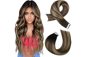 ‎MORESOO Moresoo Echthaar Extensions Tape Balayage Braun Invisible Tape in Extensions Dunkelbraun mit Karamellblond Extensions Tape Echthaar 60 cm Blond Für Dünnes Haar 20 Stück/50g #4/27/4