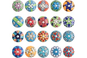 GlobeeCraft set di 20 pomelli vintage adatti a tutti i mobili e porte. Pomelli in ceramica per cassettiera, armadio e mobili cucina. Ogni pomello ha un disegno unico. Facile da montare.