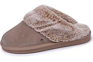 Isotoner Chaussons pantoufles mules femme cuir fourré chaud, EU,