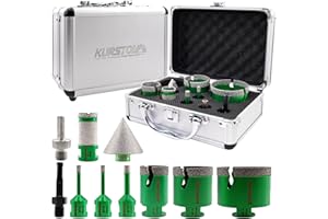 KURSTOL Forets Diamant Boîte - Trepan Carrelage 6 Piè 6/6/8/35/50/68MM+1 Piè 25MM Trépan Diamant+ Adaptateur triangulaire pour Filetage M14 pour Perçage à sec en Porcelaine Carrelage Granit Marbre