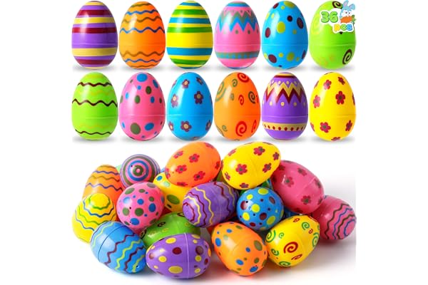 JOYIN Toy 36 PCS Plastic imprimé d'oeufs de Pâques Brillants, Plus de 3,15 '' de Haut pour la Chasse à Pâques, des remplisseurs de Panier, des Fournitures de Prix en Classe