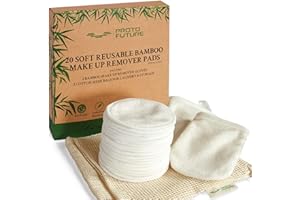Proto Future 20 Discos Desmaquillantes Reutilizables de Bambú Orgánico – 2 Bolsas de Algodón y 2 Guantes de Bambú, Almohadillas Desmaquillantes Ecológicas