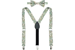 BELLUNO Boys Floral Print Suspenders and Bow Tie Pre-tied Cotton Bow Tie for Kids Toddler to Teens