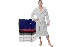 Twinzen Peignoir de Bain Homme - XS, S, M, L, XL, XXL - Blanc - 100% Coton avec Capuche - Certifié OEKO-TEX® - Robe de Chambre Eponge 2 Poches, Ceinture - Doux, Absorbant et Confort