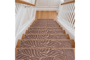 Youyijia 15PCS Anti-Slip Stair Tread Pads - 65x20cm Carpet Stair Treads Mats Self Reused Step Protectors Cover Mat for Kids Elders Pets Stair Carpet Tiles Black (Brown)