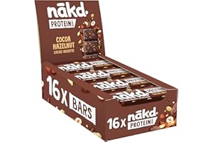 Nakd Cocoa Hazelnut Protein Bar - Vegan - Gluten Free - Healthy Snack, 45g (Pack of 16 bars)