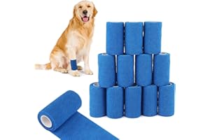 Nasjac Benda autoadesiva per Animali Domestici, 12 Rotoli Nastro Avvolgente per Distorsione alla Caviglia e gonfiore, 2" x 5 Iarde ciascuno Dopo Allungato (Zampe di Cane, 12 Rotoli)
