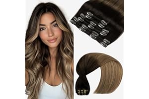 VINBAO Extension Capelli Veri Clip 35cm Extension Clip Capelli Veri Dal nero al Castano Con Biondo Caramello Clip Extension Capelli Veri 100g Remy Umani Naturali Extension con (#C1B/4/27, 14'')