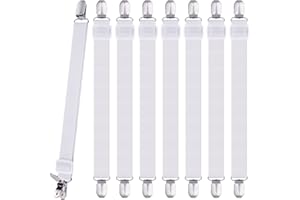 Huiguli 8 Stück Bettlakenspanner Verstellbar, Betttuchspanner mit Metallclips Weiß Elastische Lakenspanner, Betttuch Spanner Spannbettlakenhalter für Bettlaken, Matratze, Bügelbrett Oder Sofa