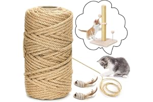 VZOXL Sisal Rope for Cat Scratcher, 6mm/50M Thick Twine String, Natural Sisal Rope for DIY Cat Scratching Posts, Gardening Bundling, Craft Decoration, Home Decoration (Yellow)