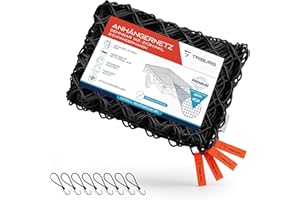 TRIBURG Siatka na przyczepę, rozciągliwa, 1 x 2 do 2 x 3, w zestawie 8 haków ekspander – siatka na przyczepę wraz z 8 gumowymi napinaczami z haczykami dla optymalnego zabezpieczenia ładunku [hak napinający/napinacz plandek]