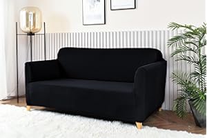 Homebliss Sofabezug 3 Sitzer, Sofa Überzug Stretch Universal Elastisch, Couch überzug Sofa Cover 3 Sitzer (180-220cm) Schwarz