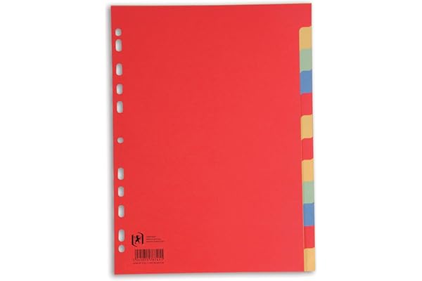 Separadores de cartón Oxford. 12 pestañas y 4 colores. A4.