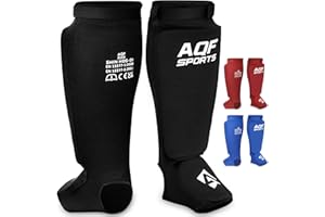 AQF Shin Guards Pads Kickboxing Muay Thai MMA Instep, EVA Padded Sparring Training Martial Arts Boxing Elasticated Leg Support Foot Protective Gear, karate BJJ Taekwondo CE UKCA SATRA Approved