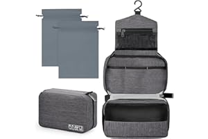 Sarsumir Trousse de Toilette Femme Homme Voyage Trousse Maquillage Trousse Toilette Grande Capacité 1 Trousses de Toilette + 2 Sacs à Cordon, Gris