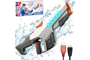 SPINNE LUCAS Pistola de Agua Electronica Automatica, Pistola de Agua Automática de un Botón, Pistola de Agua de Largo Alcance con luz, Pistola de Agua Automática para niños y Adultos (Gris)