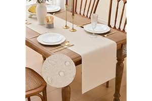 MAIBAOTA Beige Waterproof Coffee Table Runner Long Table Runners for Dining Table Kitchen Decorations Christmas Wedding Birthday Party Farmhouse Rustic Seasonal Decor 40 x 240 cm (16 x 95")