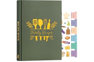 Lanpn Blank Recipe Book Journal for 70 Recipes, Waterproof B5 Empty Cooking Notebook to Write in Your Own Recipes, Leather Cover Cookbook with Stickers to Organize Your Family Recipe, Green