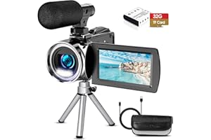 Hojocojo Caméscope vidéo 4K 36 MP Vlogging Caméra pour Appareil Photo numérique Youtube 30 FPS 3,0 '' 270 ° avec Zoom numérique 18 x trépied, Carte SD 32GB & Piles