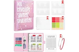 Royaya 100 Envelopes Saving Challenge, A5 Budget Planner with 5 Stickers & 2 Zipper PVC Folders, Cash Stuffing Challenge Card, Budget Binder with Money Envelopes, Money Savings Binder to Save £5050